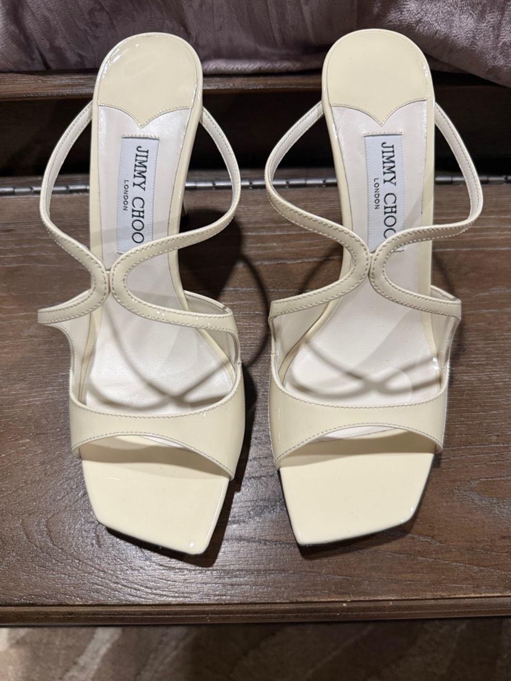 Jimmy Choo Ivory Strappy Square-Toe Heels
